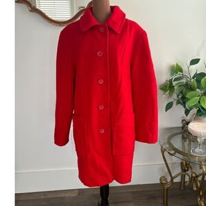 Vintage Penguin 100% Wool‎ Coat Women Red Button Front Collared Made in USA